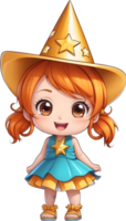 ai généré dessin animé fille avec d'or étoile chapeau ai généré png