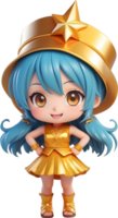 AI generated cartoon girl with golden star hat ai generated png