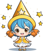 AI generated cartoon girl with golden star hat ai generated png