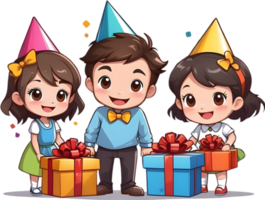 AI generated family party with sofa and giftbox png