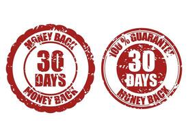 Money back guarantee 30 days rubber stamp. Vector thirty days stamp guarantee, warranty money illustration