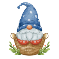 AI generated Gnome  wearing a blanket sitting in a basket png