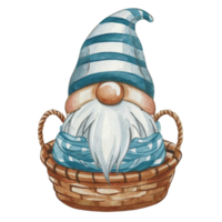 AI generated Gnome  wearing a blanket sitting in a basket png