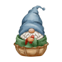 AI generated Gnome  wearing a blanket sitting in a basket png