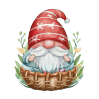 AI generated Gnome  wearing a blanket sitting in a basket png