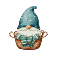 AI generated Gnome  wearing a blanket sitting in a basket png