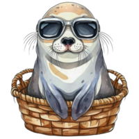 AI generated Seal  wearing a blanket  in a basket png