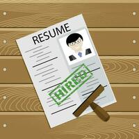 Applicant hired vector. Hiring form resume, illustration of candidate cv vector