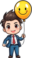 AI generated business man cartoon carry balloon ai generative png