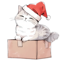 AI generated Gray cat wearing a red Santa hat on Christmas holiday png