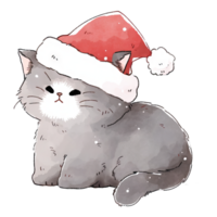 ai généré gris chat portant une rouge Père Noël chapeau sur Noël vacances png