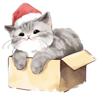 AI generated Gray cat wearing a red Santa hat on Christmas holiday png