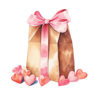 AI generated Watercolor Valentines gift decorated with bows in pink and red , Ai generative png