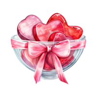 AI generated Watercolor Valentines candy decorated with bows in pink and red ,Ai generative png