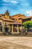 Plaza Mayor, main square in Poble Espanyol, Barcelona, Catalonia, Spain photo