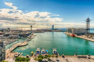 Aerial view of Port Vell, Barcelona, Catalonia, Spain photo