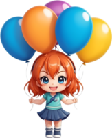 ai generiert ein Anime Mädchen mit Luftballons auf ihr Kopf ai generativ png