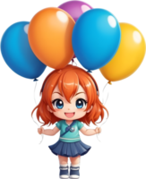 ai généré un anime fille avec des ballons sur sa tête ai génératif png