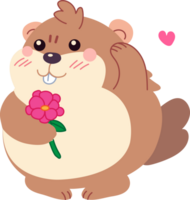 Groundhog shying hand hold flower cartoon style illustration set png