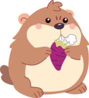 Groundhog eating purple yam cartoon style illustration set png