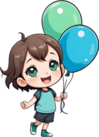 AI generated cartoon child holding balloons,  ai generative png