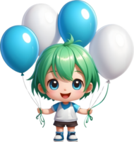 AI generated cartoon child holding balloons,  ai generative png