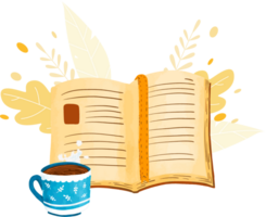 l'automne lis livre thé se détendre temps décoration planche content Couleur peindre dessiner illustration conception png