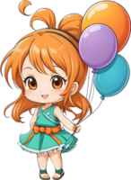 AI generated anime girl holding balloons ai generative png