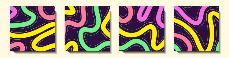 Abstract line color banner neon style set vector