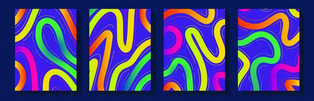 Abstract line color neon style banner set vector