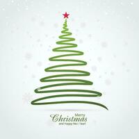 Minimal green line christmas tree card background vector