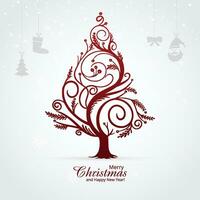 Artistic floral christmas tree card background vector