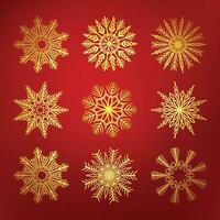 Decorative christmas golden snowflakes set vector