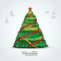 Christmas tree in winter holiday card background vector