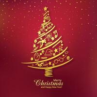 Merry christmas golden tree card holiday background vector