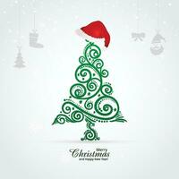 Artistic floral christmas tree card holiday background vector
