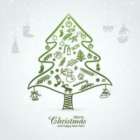 Decorative christmas green tree winter holiday card background vector