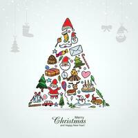 Christmas set of icons tree holiday celebration card design vector