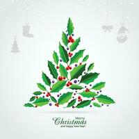 Beautiful christmas set of green leaf tree card background vector