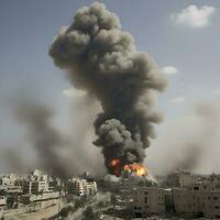 ai generado muy violento aéreo bombardeo en gaza Palestina por ai generado foto