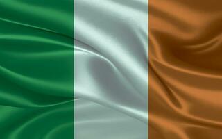 3d waving realistic silk national flag of Ireland. Happy national day Ireland flag background. close up photo
