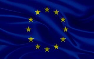 3d waving realistic silk national flag of European Union background. close up photo