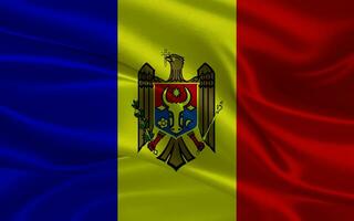 3d waving realistic silk national flag of Moldova. Happy national day Moldova flag background. close up photo