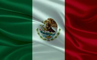 3d waving realistic silk national flag of Mexico. Happy national day Mexico flag background. close up photo