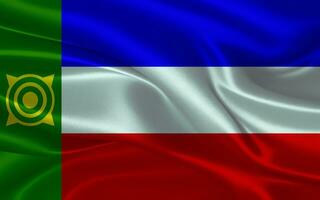 3d waving realistic silk national flag of Khakassia. Happy national day Khakassia flag background. close up photo