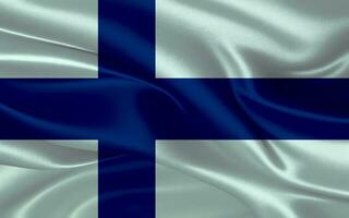 3d waving realistic silk national flag of Finland. Happy national day Finland flag background. close up photo