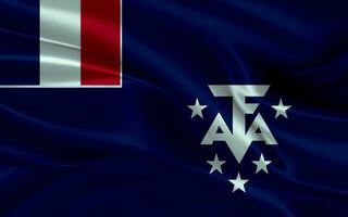 3d waving realistic silk national flag of French Southern and Antarctic Lands background. close up photo