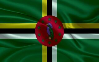 3d waving realistic silk national flag of Dominica. Happy national day Dominica flag background. close up photo