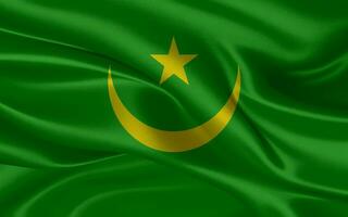 3d waving realistic silk national flag of Mauritania. Happy national day Mauritania flag background. close up photo