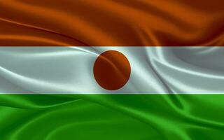 3d waving realistic silk national flag of Niger. Happy national day Niger flag background. close up photo
